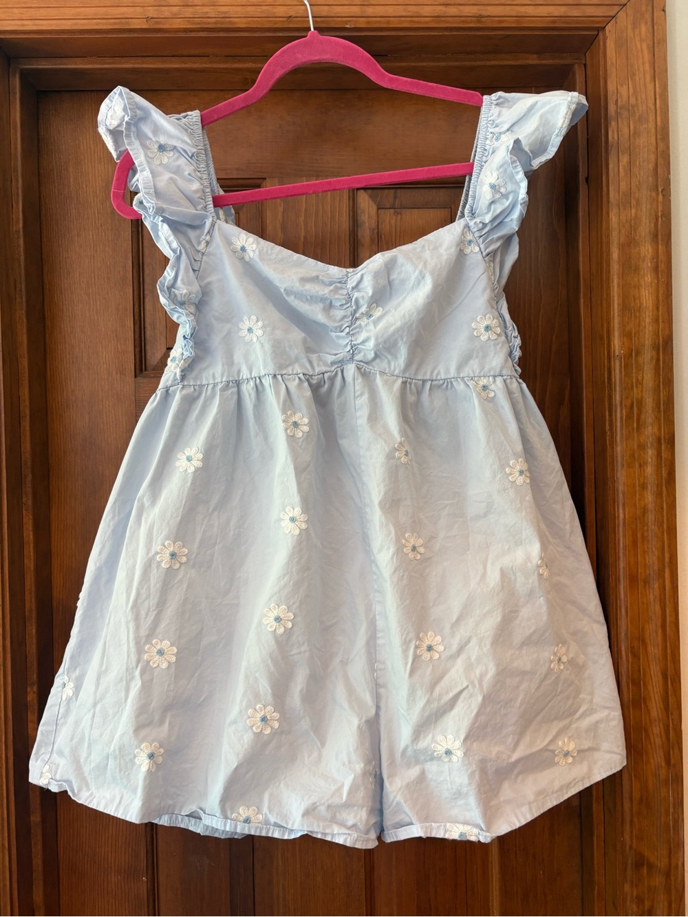 Light Blue Floral Embroidered Romper